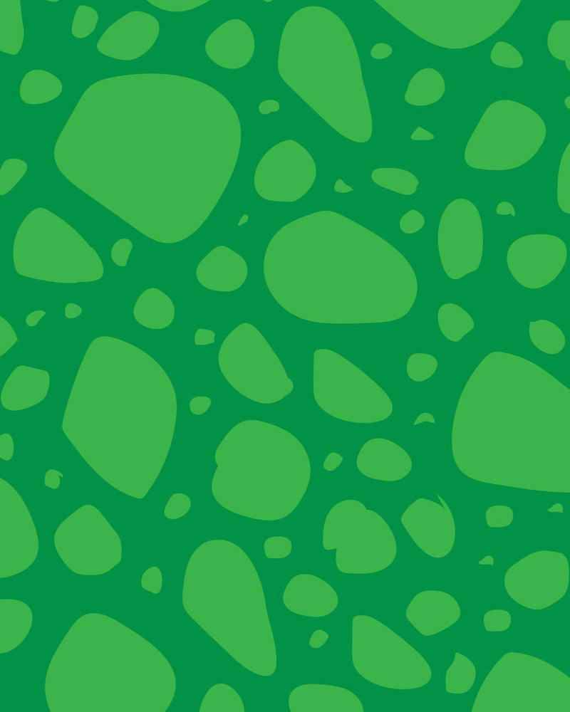 A seamless green pattern featuring irregular, rounded shapes scattered across a darker green background, resembling abstract stones or pebbles.