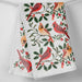 Cardinals & Berries Kitchen Towel featuring a pattern of red cardinals perched on holly branches with red berries against a white background.