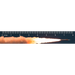 A rocket launching horizontally against an Artemis Ruler marked from zero to eight inches.