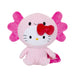 The Hello Kitty Axolotl Plush features Hello Kitty dressed as a pink axolotl with frilled gills, a red bow, and a smiling face—making it the perfect cute addition to any plush collection.
