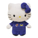 The Hello Kitty Pilot Plush wears a blue jumpsuit with patches, a red, white, and blue emblem, yellow logo, and a big blue bow on its left ear—an ideal gift for young dreamers and aspiring aviators.