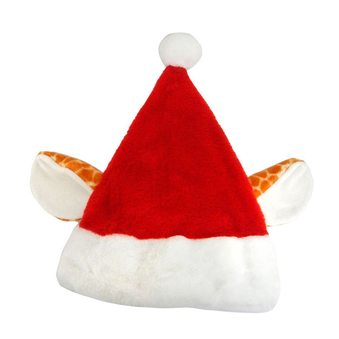 Giraffe Ears Santa Hat featuring a red and white Santa hat with giraffe ears on the sides, perfect as a holiday costume accessory.