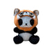 The Panda Red Panda Cap Cutie Plush sits upright on a white background, wearing an orange and brown cap—perfect for adding charm to any educational playroom and inspiring imaginative, developmental play.
