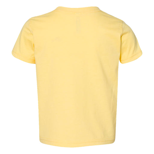 The back view of the Tulsa Zoo Est. 1928. Bear Toddler T-Shirt, a plain, short-sleeved, light yellow shirt, is displayed against a white background.