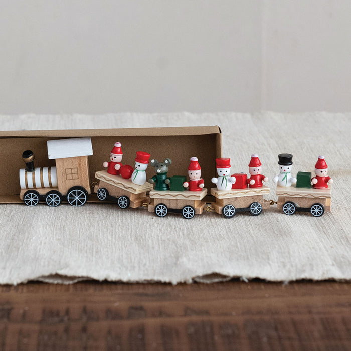 Wood Train with Holiday Passengers, Boxed Set of 5