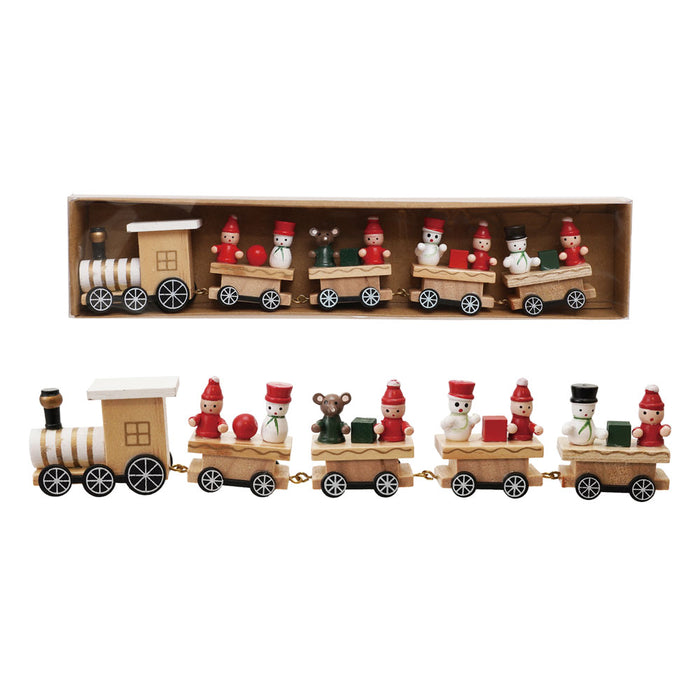 Wood Train with Holiday Passengers, Boxed Set of 5