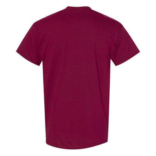 The Tulsa Zoo Est. 1928 Logo T-Shirt in maroon is displayed from the back against a white background—a comfortable choice for those passionate about wildlife conservation and supporting animal habitats.