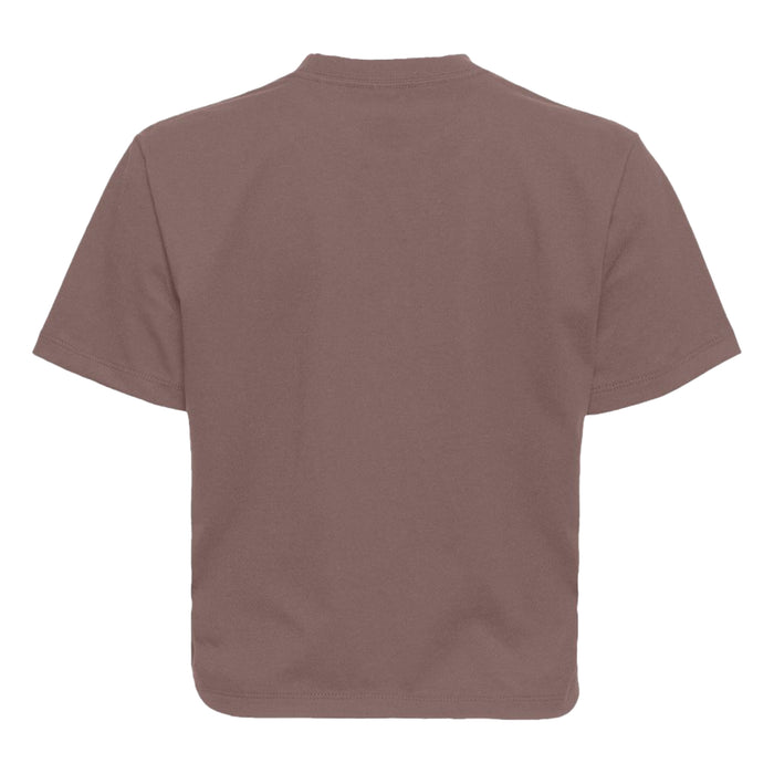 A women’s boxy t-shirt with short sleeves is shown from the back against a white background, featuring an eco-friendly design inspired by wildlife conservation and the Tulsa Zoo Est. 1928 Elephant collection.