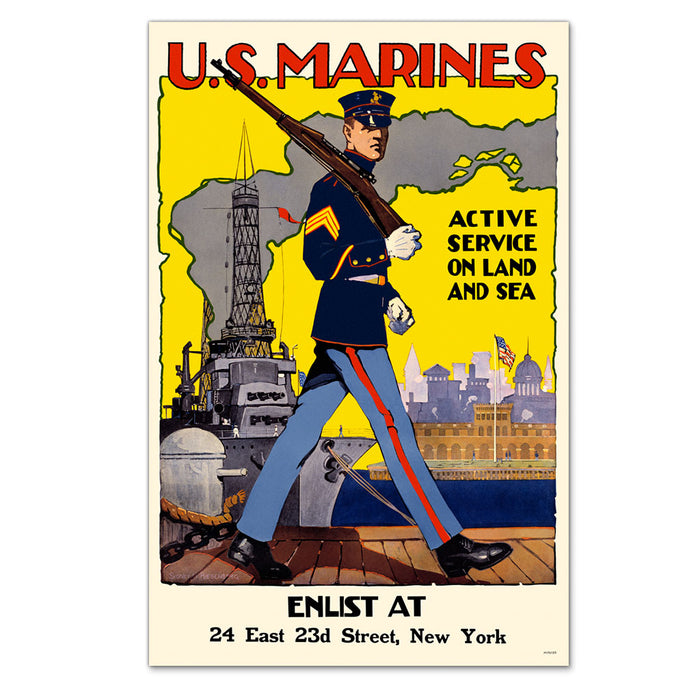 U.S. Marines Active Service On Land and Sea Poster