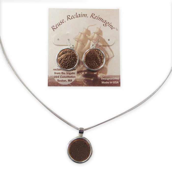 Silver and USS Constitution Copper Earring and Necklace