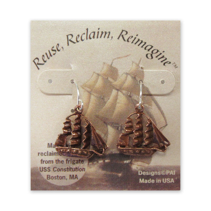 3-D Molded USS Constitution Copper Earrings