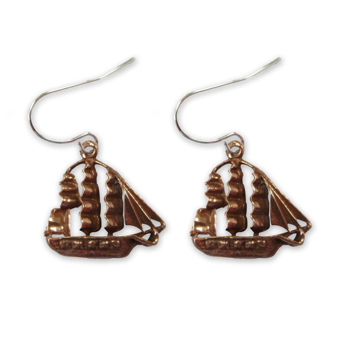 3-D Molded USS Constitution Copper Earrings
