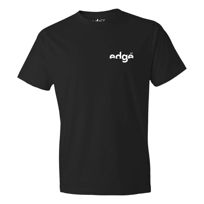 Edge Into the Sky Icon T-Shirt: A black short-sleeve crew neck featuring the word “edge” in subtle white on the left chest, inspired by Edge NYC’s sky deck. Its minimalist design makes it the perfect New York souvenir.