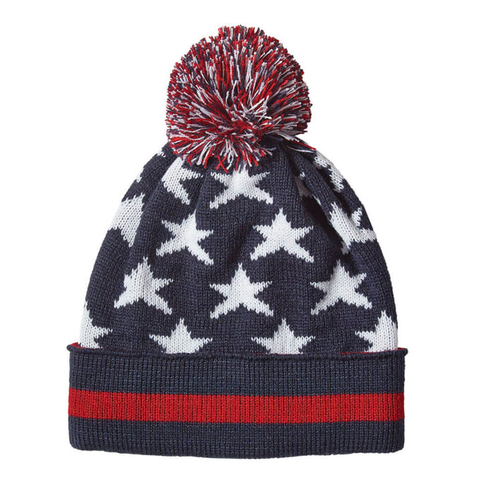 Patriotic Pom Pom Knit Cap
