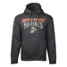 The United States Marines Fleece Hooded Sweatshirt is a dark gray hoodie featuring a front pocket and drawstring hood. The chest displays “United States Marines” along with the Marines emblem in red, white, and gray, giving this military fleece a stylish look while ensuring comfort.