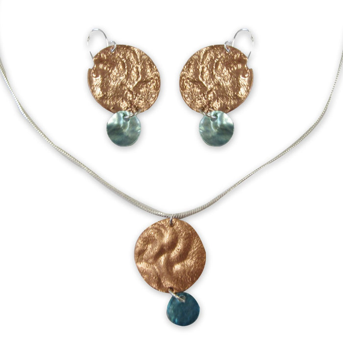 Constitution Copper and Mother of Pearl Earrings and Necklace