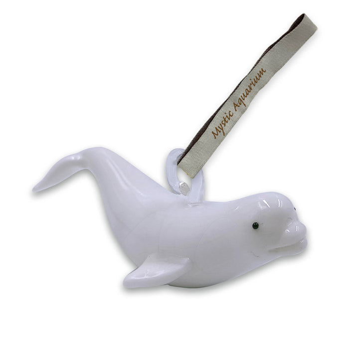 Mystic Aquarium Beluga Glass Ornament