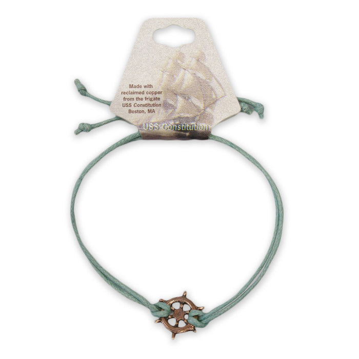Adjustable Cord Bracelet with USS Constitution Copper Ship‚ Wheel Charm