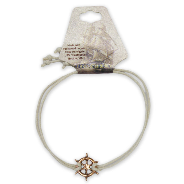 Adjustable Cord Bracelet with USS Constitution Copper Ship‚ Wheel Charm