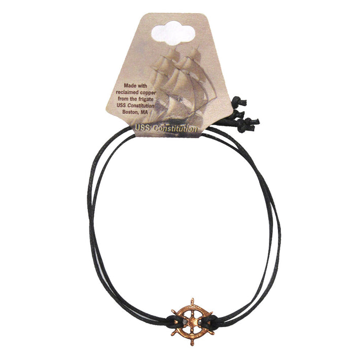 Adjustable Cord Bracelet with USS Constitution Copper Ship‚ Wheel Charm
