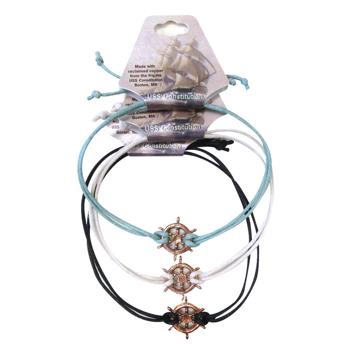 Adjustable Cord Bracelet with USS Constitution Copper Ship‚ Wheel Charm