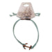 The Adjustable Cord Bracelet features a light blue cord and a small copper USS Constitution anchor charm, crafted from reclaimed copper. Displayed on a tag with a sailing ship, it celebrates the historic vessel’s legacy.