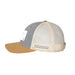Gray and tan trucker hat featuring the Birch Aquarium at Scripps logo on the side mesh panel.