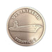 The Intrepid Museum Challenge Coin is a round metallic coin featuring a raised image of an aircraft carrier. “USS INTREPID” is inscribed along the top edge, with “FIGHTING I” at the bottom. With its plain background, this keepsake makes an ideal souvenir for visitors to the Intrepid Museum.