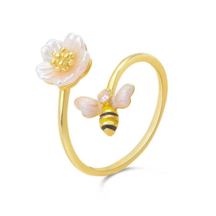 Honeybee Flower Adjustable Ring