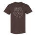 The Seattle Aquarium Otter Hands T-Shirt is a brown tee showcasing a simple white line drawing of two sea otters lying side by side and holding hands on the front—a charming tribute to marine conservation efforts inspired by the Seattle Aquarium.