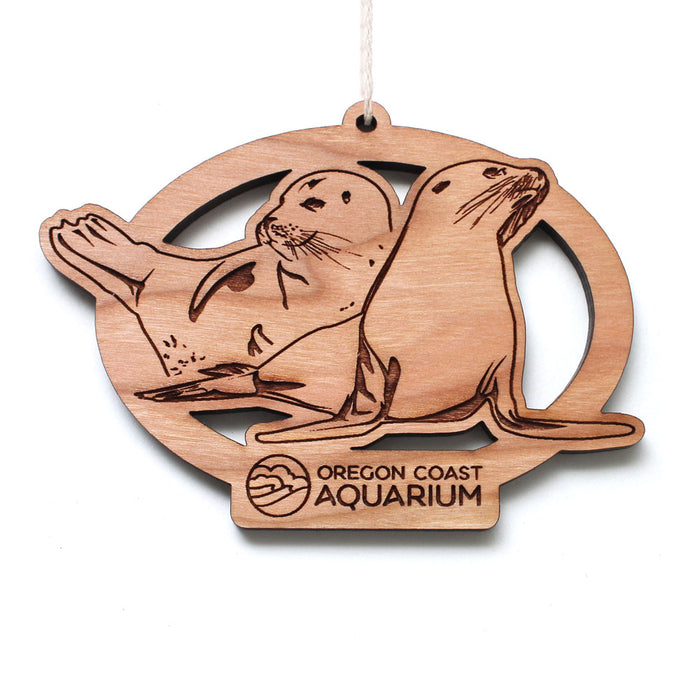 Oregon Coast Aquarium Seal Collage Wood Ornament