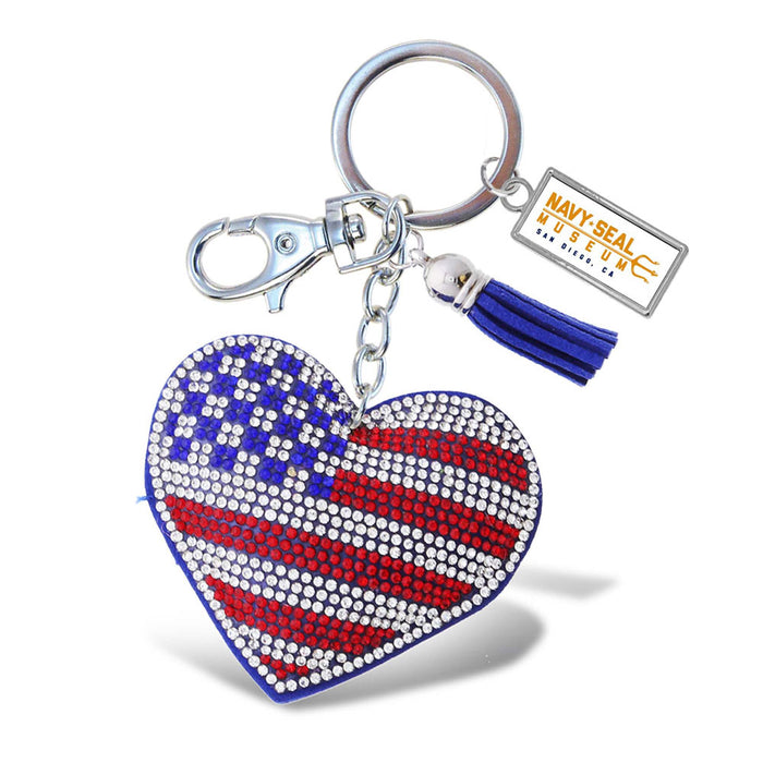Navy SEAL Museum Sparkle Heart Flag Keychain