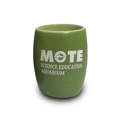 A clear shot glass etched with a turtle design and “Mote Marine Laboratory” on the front, set against a plain white background—a perfect collectible for supporters of Mote Marine Laboratory and marine conservation initiatives.