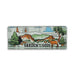 Garden of the Gods Feeling Folksy Glass Magnet featuring striking red rock formations, illustrated mountains, trees, a sun, an eagle in flight, and a bighorn sheep in the foreground with “Garden of the Gods” text.