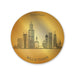 A gold circle features a black line drawing of the Chicago skyline, highlighting the Willis Tower, with the words CHICAGO at the top and WILLIS TOWER at the bottom—making this Willis Tower Mirror Magnet a perfect Windy City keepsake for any fan of Chicago.