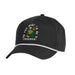 The Navy SEAL Museum Frogman Rope Cap features a black design with white trim and showcases an embroidered cartoon frog in a hat holding a trident. The words “SO YOU WANT TO BE A FROGMAN” appear above and below the frog, celebrating the legacy of the Navy SEALs. Available exclusively at the Navy SEAL Museum.