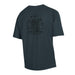 Navy SEAL Museum Frogman Pocket T-Shirt in dark blue, showcasing a black back graphic of a cartoon frog in scuba gear with a trident. Surrounding the illustration is text that reads, “So You Want To Be A Frogman, Navy SEAL Museum, San Diego, CA”—a fitting tribute to Navy SEALs’ heritage and style.