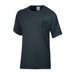 The Navy SEAL Museum Frogman Pocket T-Shirt is a dark gray, short-sleeve shirt featuring a small chest pocket. A subtle, thin black graphic design—drawing inspiration from the spirit of the Navy SEALs—adorns the pocket. The shirt is shown on a plain white background.