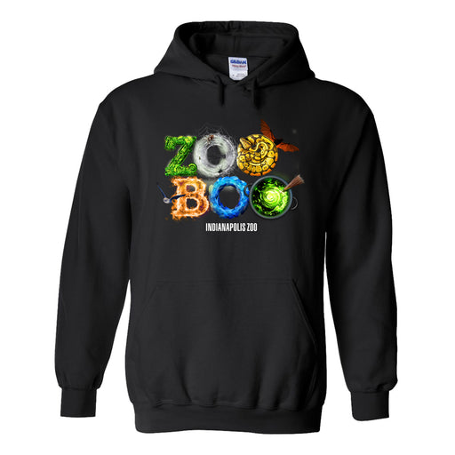 Stay cozy in the Indianapolis Zoo Boo Hooded Sweatshirt, featuring a black design with a vibrant “ZooBoo” graphic—each letter styled in playful Halloween or animal-inspired themes. “Indianapolis Zoo” is printed beneath the artwork, making this sweatshirt a must-have keepsake from Zoo Boo and a spirited way to support zoo conservation.