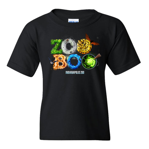 The Indianapolis Zoo Boo T-Shirt is a black Halloween tee featuring “ZOO BOO” in colorful, spooky-themed letters with playful animal details and “INDIANAPOLIS ZOO” underneath. Celebrate the Indianapolis Zoo Boo festivities in style and show your support for zoo conservation—perfect for festive events and animal lovers!.