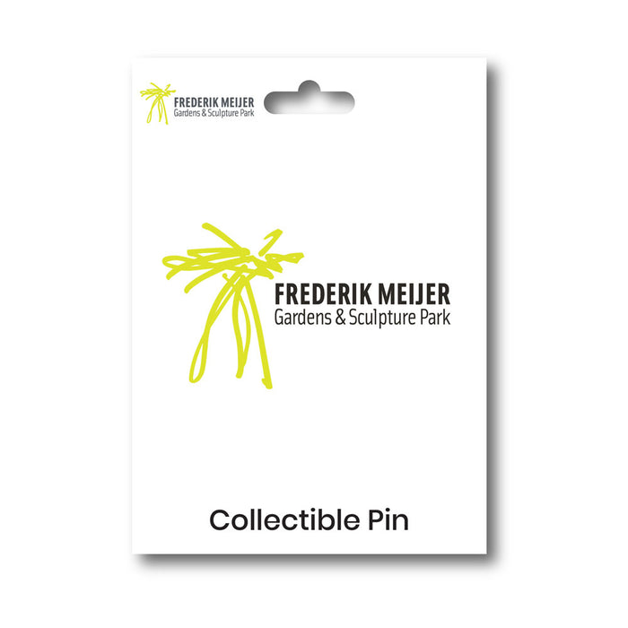 A Frederik Meijer Gardens & Sculpture Park Logo Pin on a retail display card, featuring the green stylized tree logo, the organization name, and Collectible Pin printed at the bottom.