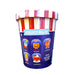 Introducing the Stars Stripes and Snacks Mystery Plush—a striped container with a label featuring cartoon food-themed toys: Uncle Sam Cheeseburger, Frankenfurter, Libertsy Star Spangled Pie, and Cornstar. Celebrate America’s 250th anniversary with these patriotic plush collectibles! Packaging reads “Collect all 5!” Each container holds one surprise plush toy.