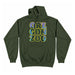 Olive green Oregon Zoo Otter Hooded Sweatshirt with block lettering on the chest containing an illustration of an otter in water.
