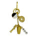 The NYC Long Icon Charms Bag Clip features a gold clip with charms—a black-and-white cookie, sparkling donut, coffee cup, Statue of Liberty, and three white "NYC" beads—making it the perfect New York City accessory for your keys or bag.
