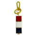 The USA Block Spinner Bag Clip features a gold keychain with three stacked square charms in red, white, and blue on a gold clasp—perfect as a patriotic accessory or stylish bag charm.