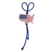 A blue knotted cord forms a loop and hangs from a USA-shaped charm featuring the American flag—making the USA Flag Bag Clip a stylish and patriotic accessory for your handbag.