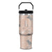 The Willis Tower Flat Top Tumbler features a beige and gray Chicago city map design with an illustration of the Willis Tower and the text “Willis Tower Chicago” on the front, making it a perfect architectural souvenir for any traveler.