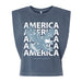 Show your patriotic spirit with the USS Midway Museum American Eagle Women’s Boxy T-Shirt. This sleeveless blue top features bold white “AMERICA” text repeated four times and a striking eagle graphic on the front, with “USS MIDWAY MUSEUM” printed below, making it a perfect souvenir from your visit.