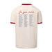 The USS Midway Museum Uncle Sam Ringer T-Shirt features a cream color with red accents on the collar and sleeve edges. The back displays “For your service” above a list of U.S. states and territories, each paired with cities and years—a design inspired by the USS Midway Museum’s tribute to naval aviation history.