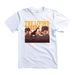 The Living Desert Zoo and Gardens Giraffe Safari T-Shirt is a white tee showcasing a brown giraffe and tree silhouette, with bold orange “THE LIVING DESERT ZOO AND GARDENS” text above the graphic—perfect for wildlife conservation enthusiasts and fans of The Living Desert Zoo.